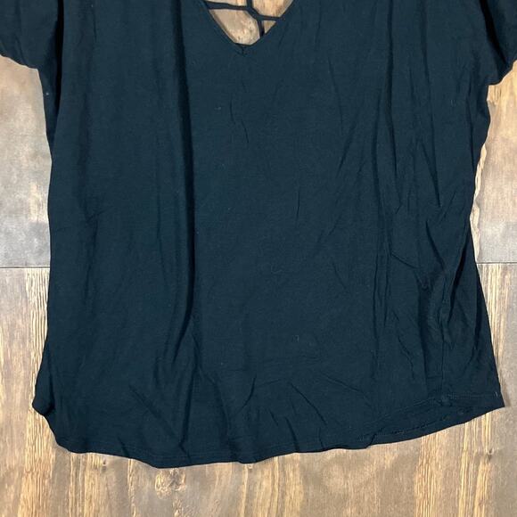 Express Womens Shirt Black Open Criss Cross Back Short Sleeve Stretch Medium - Picture 3 of 12